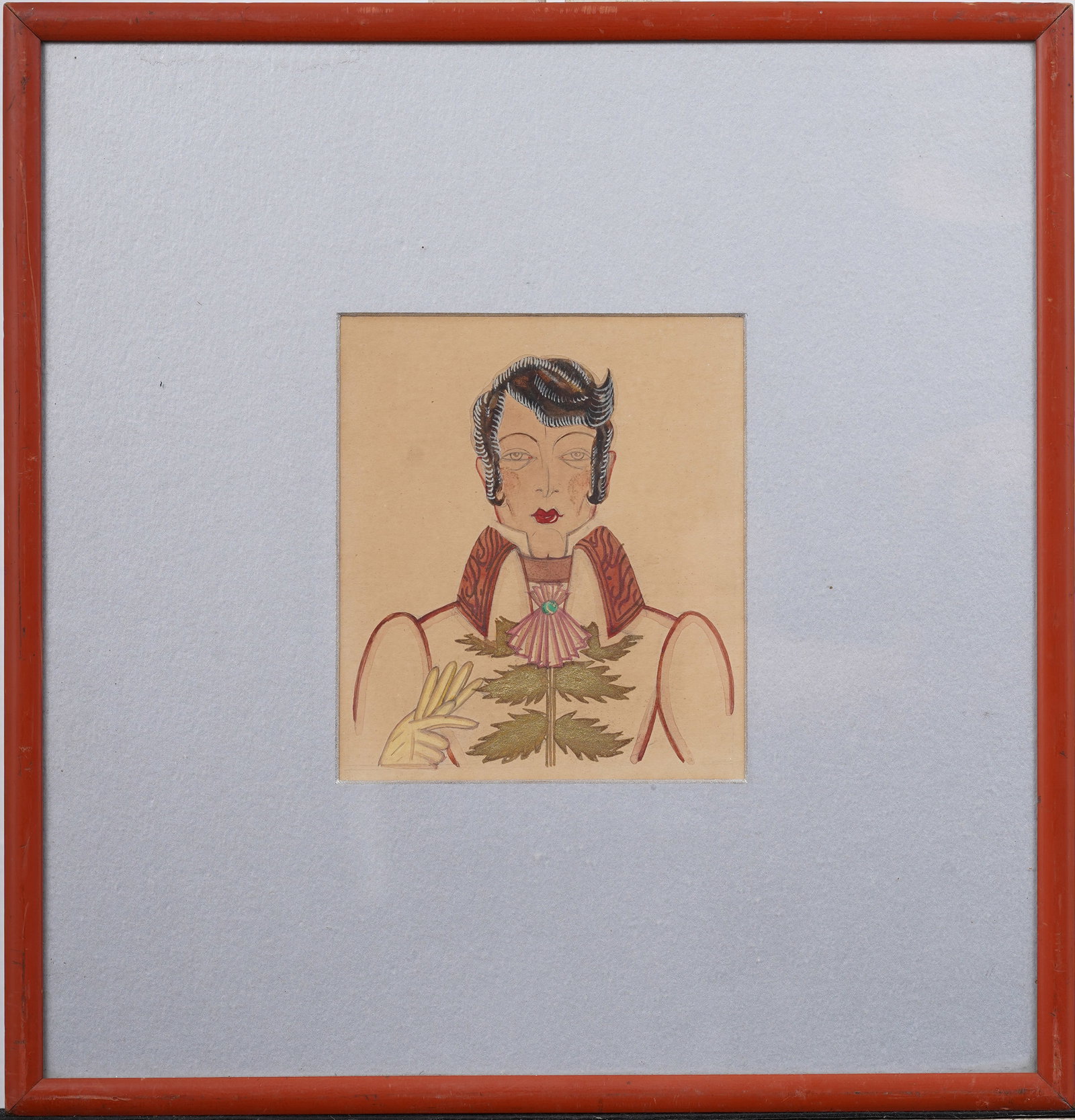Antique Art Deco Male Portrait Original Framed Painting: Antique art deco portrait painting. Watercolor and gouache on paper. Framed. Measuring 14 by 15 inches overall and 5 by 6 painting alone. Please see all images for condition. Size is measured and writ