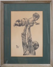 Joseph Hirsch (1910 - 1981) Vintage Social Realist Family Portrait Lithograph "Holiday" Framed Print