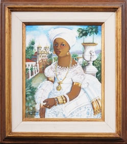 Ivan Moraes (B1936) Signed Vintage Brazilian Modernist Woman Portrait Framed Oil Painting