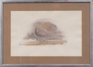 Signed 1966 Vintage American School Minimalist Abstract Landscape Framed Painting