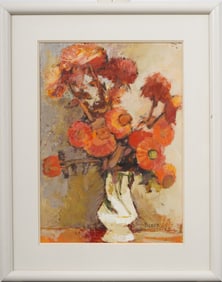 Vintage American School Abstract Flower Still Life Signed "Varner" Framed Oil Painting