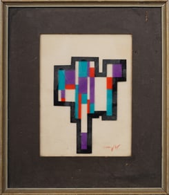 Signed 1968 Mid Century Modern Op Art Original Mixed Media Painting