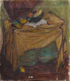Antique American Modernist Kitchen Table Still Life  Interior Scene Original Oil Painting