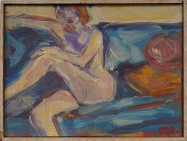 Antique American School Signed Modernist Nude Woman Portrait Original Oil Painting