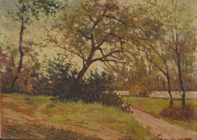 Antique American Impressionist Exhibited Landscape Oil Painting