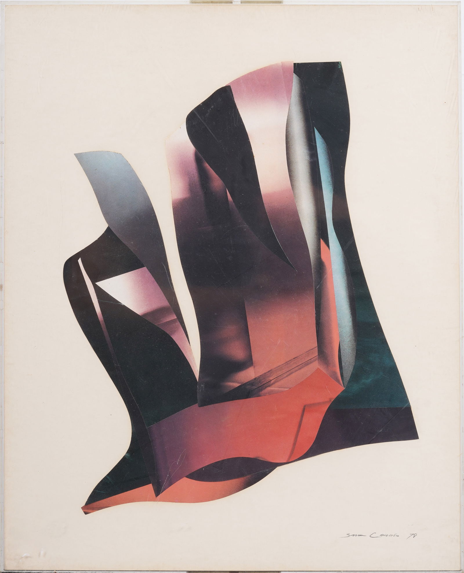 Antique American School Signed Mixed Media Collage Painting (1 of 5)