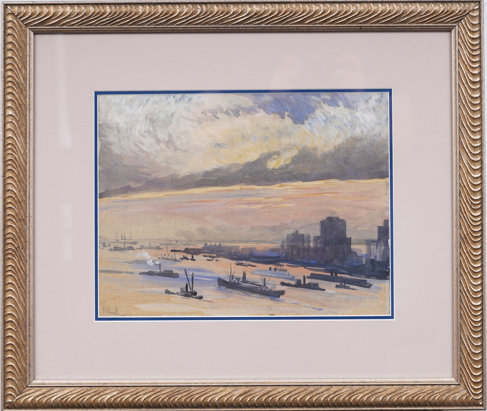 Joseph Pennell (1857-1926) New York City Harbor Sunset Impressionist Cityscape Signed Painting (1 of 7)