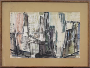 Antique American Original Cubist Abstract Framed Original Painting