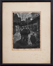 Jess Cline Important Antique Woodblock Print "The Bowery" Ashcan Modernist