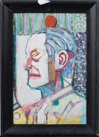 Joe Smith "Shoot the Apple Off My Head" Vintage Modernist Male Portrait Oil Painting