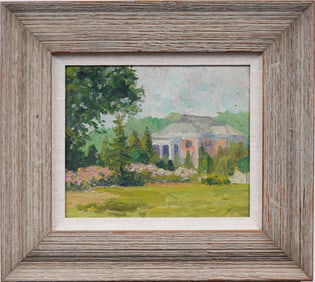 Antique American Impressionist Flower Garden Landscape Nicely Framed Original Oil Painting