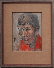 Antique American School Signed Modernist Male Portrait Framed Original Oil Painting