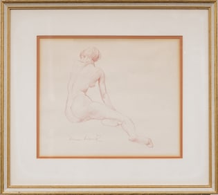 Vintage American School Signed Nude Woman Classical Drawing
