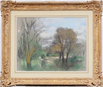 Pierre Roussel (1927 - 1995) Antique French Impressionist Nicely Framed Landscape Pastel Painting