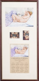 Vintage Modernist Nude Couple in Bed Original Illustration Painting