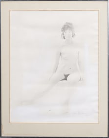 Signed American School Realist Nude Woman Portrait Drawing