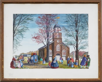 Patricia Mertig Sprouls (1921 - 2011) Vintage American Classical New England Landscape Illustration