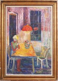 Joseph Floch (1895 - 1977) Antique Austrian American Modernist Interior Scene Framed Large Painting