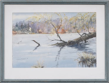 Wayne Lambert Davis (1904 - 1988) Large Connecticut Impressionist Landscape Painting