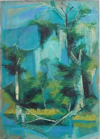 Edward Van Zandt Beverly (1927 - 1999) Antique American Cubist Landscape Abstract Oil Painting