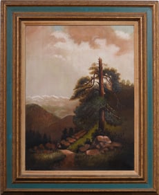 Antique American Western Hudson River School Framed 19th Century Landscape Original Oil Painting