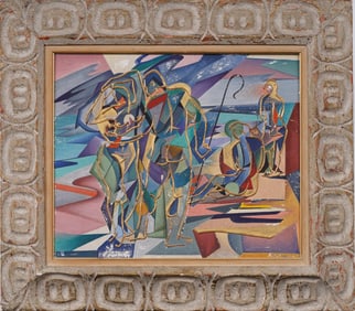 Vintage Signed Framed American Modernist Abstract Figurative Seascape School Signed "Gutman"