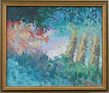 Large Fauvist Abstract Landscape Vintage Signed American School Original Oil Painting: Vintage American school signed abstract landscape oil painting. Oil on canvas. Signed. Framed. Measuring 23 by 27 inches overall and 20 by 24 painting alone. Please see all images for condition. Size