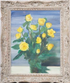 Nicely Framed Signed Large American School Flower Still Life Oil Painting