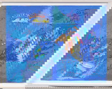 Jamil Molaeb (B 1948) Lebanese American Modernist Contemporary Abstract Framed Oil Painting: Vintage abstract mixed meda oil painting by Jamil Molaeb (Born 1948). Signed. Framed. Measuring 22 by 28 inches overall and 19 by 25 painting alone. Please see all images for condition. Size is measur