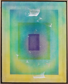 Antique American School Abstract Geometric Framed Original Oil Painting