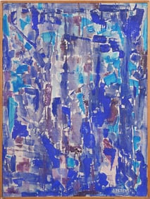 Large Abstract Vintage Signed American School Framed Signed Original Oil Painting "City at Dusk"