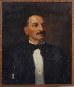 Antique American School Realist Male Portrait Oil Painting