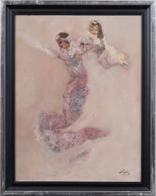Antique American School Signed Surreal Portrait Framed Abstract Oil Painting