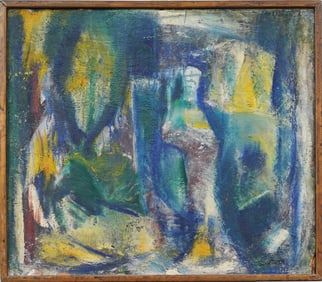 Antique American School Abstract Expressionist Framed  Modern Original Oil Painting