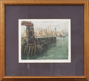 Luigi Kasimir (Austrian/Hungarian 1881-1962), "Magic Island" 1935, Color etching Framed Print