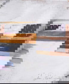 Vintage MCM Modernist Abstract Architectural Oil Painting