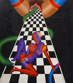 Vintage Erotic Nude Surreal Modernist Oil Painting