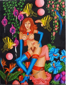 Vintage Erotic Nude Surreal Modernist Outsider Art Oil Painting