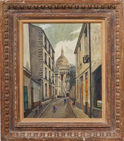 Antique French Modernist Signed Paris Street Scene Large Framed Oil Painting Heydenryk Frame