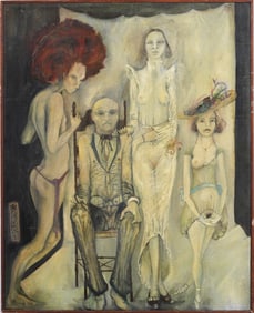 Mylo Quam (1941 - 1996) Antique North Dakota Erortic Modernist Nude Portrait Original Oil Painting