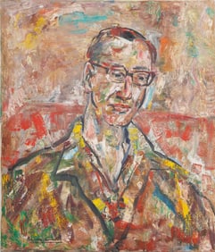 Norman Carton (1908 - 1980) Vintage Modernist Self Portrait Abstract Oil Painting