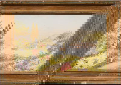 Robert Hollands Walker (1852 - 1920) Antique English Garden Nicely Framed Watercolor Painting
