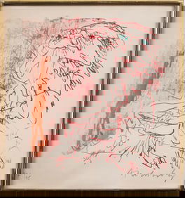 Pierre Alechinsky (B. 1927) Vintage Belgian Abstract Expressionist Portrait Signed Numbered Print