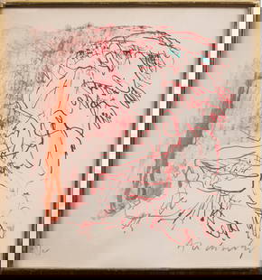 Pierre Alechinsky (B. 1927) Vintage Belgian Abstract Expressionist Portrait Signed Numbered Print: Vintage Belgian modernist print by Pierre Alechinsky (Born 1927). Signed. Framed. Measuring 9 by 9 inches. Please see all images for condition. Size is measured and written on the back of the painting