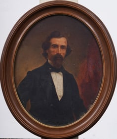 Early 1800s Antique American School Male Realist Portrait Framed Original Oil Painting