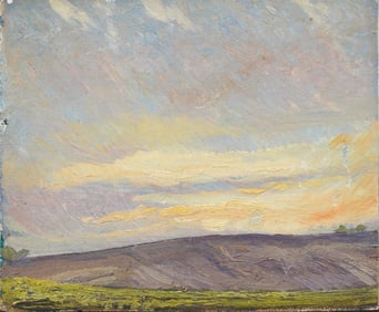 Antique American Impressionist Sunset Landscape Original Oil Painting