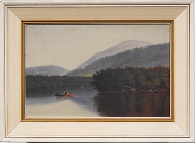 Antique American Hudson River School Adirondack Scene Ausable Lake Original Framed Oil Painting