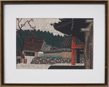 Kiyoshi Saito Woodblock Print "Horyuji Late Autumn Persimmon" Woodblock Print