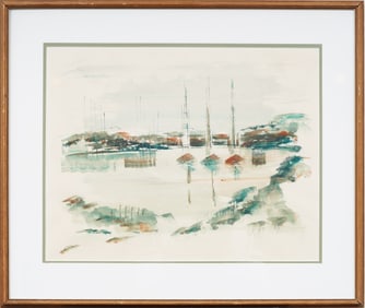 Alfred Birdsey (1912 - 1996) Antique Bermuda Modernist Harbor Signed Watercolor Painting