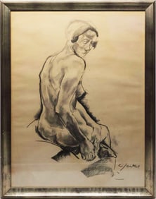 Vintage Signed American School Modernist Framed Pencil Drawing